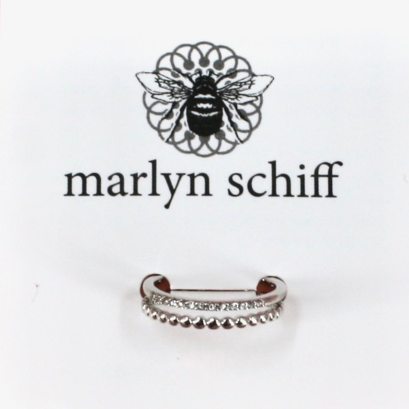 New Marlyn Schiff Arielle Ring Silver Pave Stone Double Band Design Adjustable - Picture 1 of 6